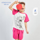 愛(ài)慕兒童親子裝夏季短袖T恤男孩女孩短袖短褲休閑運動(dòng)裝一家三口精梳棉A唯 女孩上衣AK1419691 120
