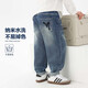 左西男童牛仔褲兒童褲子2025春秋款男孩復(fù)古洋氣水洗長(zhǎng)褲 牛仔色 140