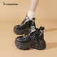 卡丹路老爹鞋女內增高10cm厚底鞋子女2024秋冬季運動(dòng)休閑百搭小個(gè)子女鞋 黑色 37