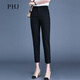 PHJ 休閑褲女夏季新款高腰顯瘦通勤西裝褲簡(jiǎn)約米色小腳哈倫煙管褲 黑色-九分褲 L
