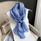 杭絲府純色薄款紗巾真絲絲巾女小長(cháng)條圍巾女披肩媽媽生日母親節女生禮物 如沐 氣質(zhì)藍紫