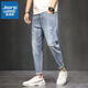 真維斯（Jeanswest）牛仔褲男士夏季薄款破洞潮牌直筒寬松九分休閑男褲修身小腳長(cháng)褲子 3015藍色 34 碼