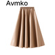 潮牌Avmko半身裙女秋冬2021年新款PU皮裙半身裙高腰中長(cháng)款a字百搭學(xué)生口袋大擺裙 杏色 均碼