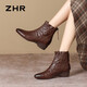 ZHR頭層牛皮女靴英倫風(fēng)顯瘦百搭短靴女粗跟靴子女 S612 棕色 37 