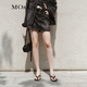 MO&Co.牛仔短裙棉質(zhì)鐳射老花LOGO懷舊磨漂半身裙直筒低腰摩安珂 牛仔黑色 S 160