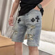 衣然呈品夏季新款男士復古水洗破洞牛仔短褲男薄款休閑百搭五分褲子男褲 藍色 30【建議110-125斤】