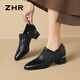 ZHR頭層牛皮單鞋女時(shí)尚復(fù)古樂(lè)福鞋粗跟通勤女鞋尖頭小皮鞋JE10黑色38