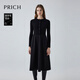 PRICH【綿羊毛】氣質(zhì)通勤拼接連衣裙冬季新款保暖顯瘦長(cháng)裙女 19黑色 M 165