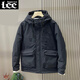 Lee dprre2025冬季新款工裝羽絨服男港風(fēng)純色鴨絨保暖韓版加厚連帽外套 黑色 2XL (150-160斤)