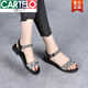 卡帝樂鱷魚（CARTELO）2025新款夏季平底涼鞋女軟底一字帶水鉆女鞋夏款真皮鞋低跟媽媽鞋 銀色 37