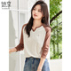 她享長(cháng)袖t恤女時(shí)尚小V領(lǐng)撞色拼接小衫春秋裝百搭上衣打底衫T143T2033
