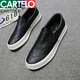 卡帝樂(lè )鱷魚(yú)男士透氣一腳蹬休閑鞋男不系帶皮面樂(lè )福鞋韓版厚底板鞋百搭青年鞋 8037 黑色 皮面 黑面白底 40