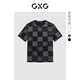 GXG男裝 夏新款純棉潮搭涂鴉棋盤(pán)格創(chuàng  )意印花時(shí)尚情侶短袖T恤 黑色 XL