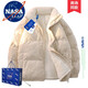 NASA LEAP棉服男士冬季羽面包絨服立領(lǐng)羊羔絨燈芯絨雙面穿上衣加絨防寒外套 NA11卡其 XL （建議150-170斤）