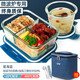 創(chuàng  )得 耐熱玻璃保鮮盒 上班族微波爐專(zhuān)用飯盒 分隔玻璃碗便當盒套裝 星海藍圓700+三隔1050+包餐具