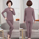 中老年女德絨保暖套裝氣質(zhì)媽媽新款時(shí)尚半高領(lǐng)加絨秋衣秋褲家居服 豆沙色 德絨【刺繡套裝】 2XL 115-130斤