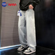 NASA GISS官方潮牌聯(lián)名牛仔褲男日系街頭寬松直筒運動休閑褲男 淺藍 XL 