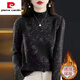 皮爾卡丹（pierre cardin）半高領(lǐng)加絨打底衫女內搭外穿時(shí)尚洋氣小衫大尺碼印花T恤長(cháng)袖上衣 2831黑色【德絨保暖】上衣 2XL 建議120-135斤
