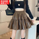廣月藍蓬蓬皮裙半身裙女秋冬PU高腰顯瘦氣質(zhì)百搭松緊腰A字短裙A字裙 咖啡色 M 建議90-110斤