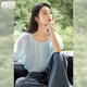 對(duì)白法式方領(lǐng)短袖襯衫女夏季2025新款雪紡衫優(yōu)雅減齡泡泡袖薄上衣 晴空藍(lán) M
