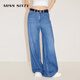 MISS SIXTY【免費(fèi)改褲】牛仔褲女復(fù)古洗水垂感寬松高腰顯瘦闊腿褲拖地褲子 中藍(lán) 27