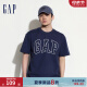 Gap夏季爆款男女装2024夏新款撞色logo圆领短袖T恤纯棉544465 藏青色 175/96A(L) 亚洲尺码