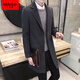 卡度頓春秋季妮子大衣男韓版純色修身中長(cháng)款毛呢外套男上衣商務(wù)休閑風(fēng)衣 深灰色 L （110-125斤左右）