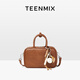 天美意（TEENMIX）女包牛皮保齡球包復古公文包通勤斜挎包手提單肩包生日禮物送女友