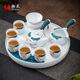 御泉 功夫茶具套裝帶茶盤(pán) 手繪陶瓷小泡茶壺茶杯干泡托盤(pán)家用整套日式