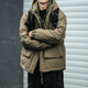 型曼日系復古連帽羽絨服男冬季御寒加厚保暖羽絨衣男大口袋工裝外套 軍綠色 L