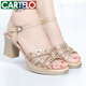卡帝樂(lè )鱷魚(yú)（CARTELO）涼鞋女夏中跟2025新款時(shí)裝百搭媽媽鞋子粗跟大碼高跟小碼女鞋3233 1605金色粗跟【跟高6.5cm】 36