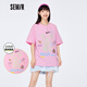 森馬（Semir）[麻煩星球]森馬短袖T恤女中長(cháng)款oversize卡通夏個(gè)性t恤衫 玫紅6126 160/84A/M