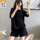 361°運(yùn)動(dòng)套裝女夏秋季冰絲速干t恤短褲女士休閑跑步健身籃球訓(xùn)練衣服 基礎(chǔ)黑/基礎(chǔ)黑【速干】 L