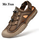 Mr.Yun涼鞋男沙灘鞋夏季透氣網(wǎng)面鞋時(shí)尚包頭套腳休閑戶(hù)外洞洞鞋皮涼鞋子 棕色 38