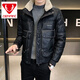 誠品時(shí)尚男裝羽絨服男冬裝新款男士外套毛領(lǐng)皮衣羽絨服男潮上衣 黑色 L