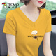 啄木鳥(niǎo)100%純棉白色T恤女短袖寬松V領(lǐng)2026年新款女裝雞心領(lǐng)夏裝上衣體恤 黃色【白玫瑰】 L 95-115斤