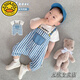 G.DUCKKIDS小黃鴨男寶寶夏季衣服薄款假兩件背帶爬服女嬰兒衣服夏裝短袖a類 間條假背帶 短袖連體衣-嬰兒衣服 90cm 90碼25斤以下-