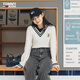 TOMMY JEANS【撞色V領】秋冬女裝美式學院風刺繡肌理感內搭針織衫19685 米白色YBH XS （推薦：100斤以下）