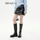 MO&Co.搖滾風(fēng)前拉鏈高腰針織布底素皮PU皮A字短裙半身裙皮裙摩安珂 黑色-第2批 M 165