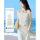 德瑪納新吊帶抽褶收腰a擺背心裙加捻亂麻連衣裙女中長(cháng) 米白 S 