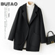 BUTAO雙面羊毛大衣女短款秋冬新款小個(gè)子寬松零羊絨呢子外套 黑色 XL 146斤-160斤