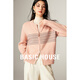 Basic House/百家好圓領(lǐng)拼色提花毛衣女秋冬雙拉鏈設計感開(kāi)衫外套 粉色 M