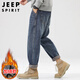 JEEP SPIRIT吉普牛仔褲男秋冬季男士寬松直筒休閑潮牌美式錐形長(cháng)褲子男加厚