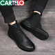 卡帝樂鱷魚（CARTELO）軟皮馬丁靴男款復(fù)古真皮高幫鞋百搭英倫風(fēng)側(cè)拉鏈機(jī)車靴子男靴男鞋 黑色加棉款 40