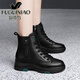 富貴鳥(niǎo)真皮馬丁靴女鞋子2024年新款英倫風(fēng)秋冬季百搭短靴春秋單靴 黑色加絨FN02140125-1 37