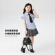 左西女童夏裝套裝2025新款兒童夏季洋氣學(xué)院風(fēng)女孩短袖襯衫百褶裙 藍(lán)色 150 cm 建議身高150cm左右
