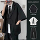 威登羊dk制服小西服學(xué)生男士痞帥寬松港風(fēng)日系夏季薄款情侶jk班服套裝 黑色外套+短襯衫+西褲【三件 XL
