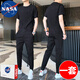 NASA RHUDE夏天套裝男裝潮流男士休閑套裝短袖t恤男套裝男夏季衣服男夏裝 8609黑色(短袖+長(zhǎng)褲) XL (建議體重130-140斤)