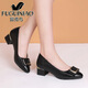 富貴鳥(niǎo)品牌女鞋真皮低跟單鞋女2025新款春鞋中跟上班軟底皮鞋媽媽工作鞋 黑色FN0215/0163 37