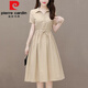 皮爾卡丹（pierre cardin）休閑棉麻連衣裙女2024年夏裝新款洋氣小個子氣質(zhì)顯瘦時尚裙子女裝 杏色 2XL125-140斤